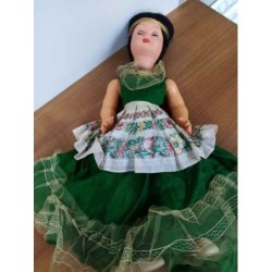 Bambola anni 40 articolata con elastici vestiti originali