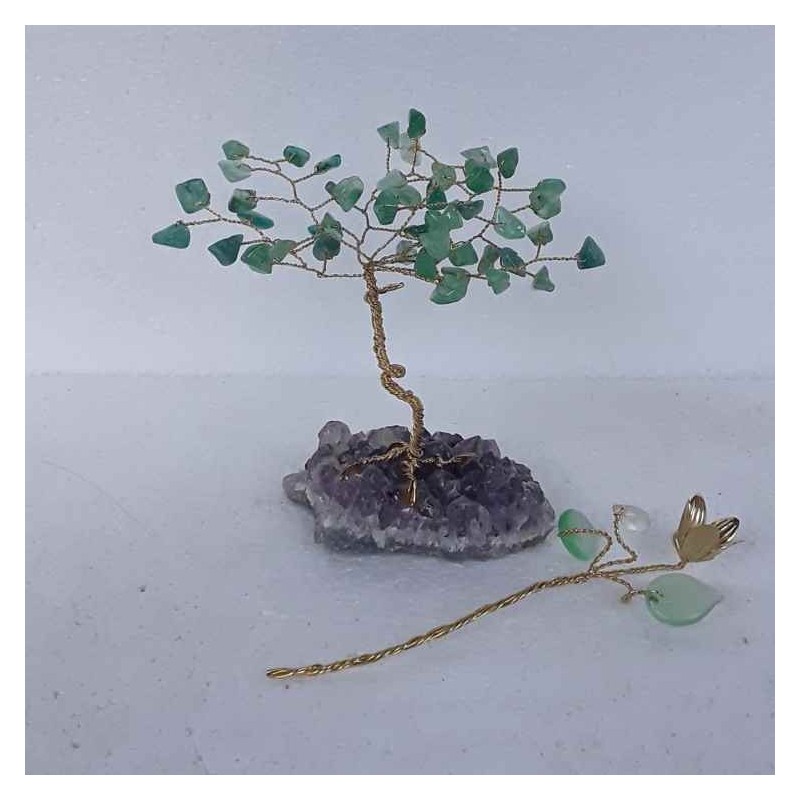 Bonsai e fiore in ottone e pietre dure amista e giada