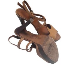 Sandalo donna pelle color naturale tacco 12cm vintage n.39