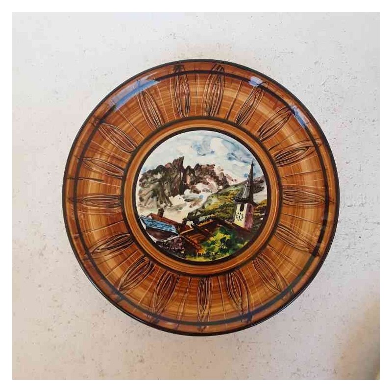 Piatto ceramica paesaggio montagna vintage