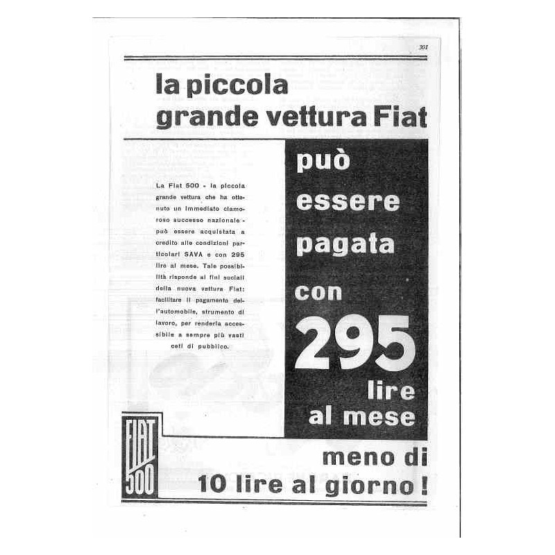 Fiat 500 Pagabile con 295 lire al mese