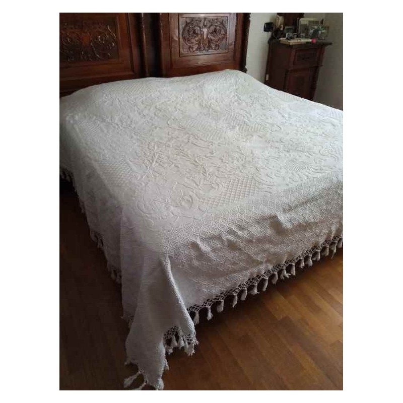 Coperta letto matrimoniale damascata cotone fatta a mano vintage