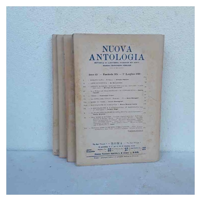 Nuova Antologia rivista di lettere scienze ed arti 1910 fascicolo 925 928 Completa