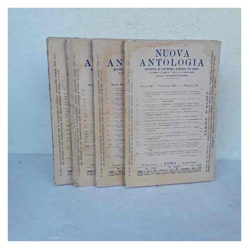 Nuova Antologia rivista di lettere scienze ed arti 1911 fascicolo 945 948 Completa