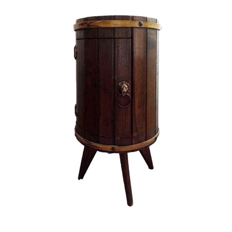 Minibar a forma di botte in legno e bronzo