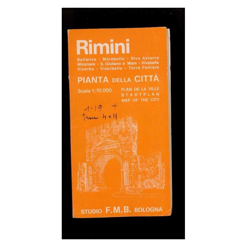 Depliant Rimini pianta della città Studio F.m.b bologna anni 70