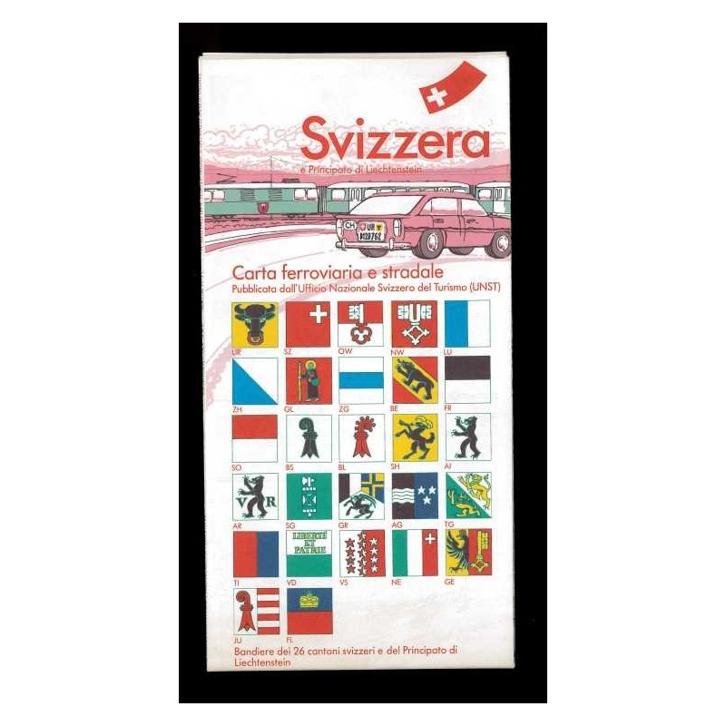 Depliant Svizzera carta ferroviaria e stradaria anni 80
