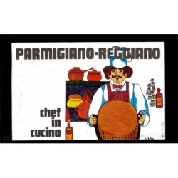 Depliant Parmiggiano-Reggiano chef in cucina anni 70