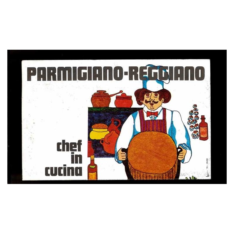 Depliant Parmiggiano-Reggiano chef in cucina anni 70